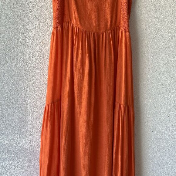 Lush Women's Maxi Dress Tie Back Size Small Orange Adjustable Straps Tiered Boho - Picture 4 of 13